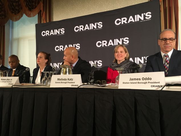 The five borough presidents speak at a business breakfast forum hosted by Crain's New York.