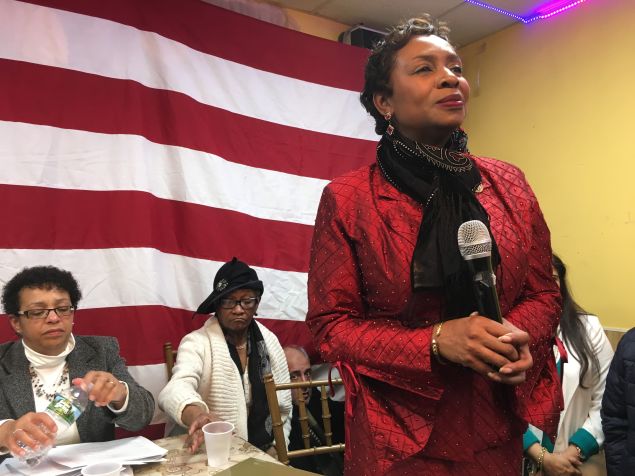 Brooklyn Congresswoman Yvette Clarke during her emergency meeting on President Trump's Muslim travel ban.