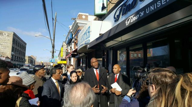 SBS Commissioner Gregg Bishop leads a storefront improvement tour with elected officials in the Rockaway.