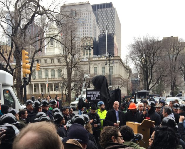 The Building and Construction Trades Council of Greater New York rallies outside City Hall.