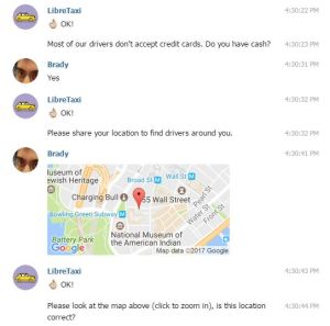 Demo'ing LibreTaxi on Telegram for web.