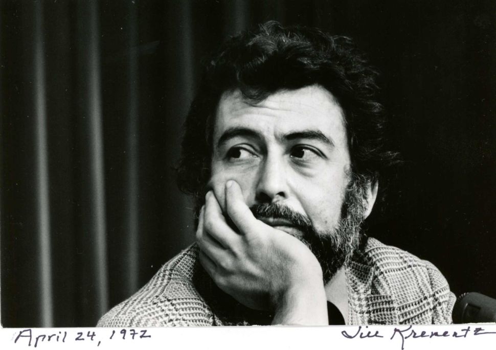 Nat Hentoff photographed by Jill Krementz on April 24, 1974 at a conference in New York City. Hentoff, moderated a panel called "Can Television Cover Local News?