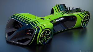 Another view of the Roborace design, with branding from Nvidia, which hopes to find a new market for its processors in these cars.