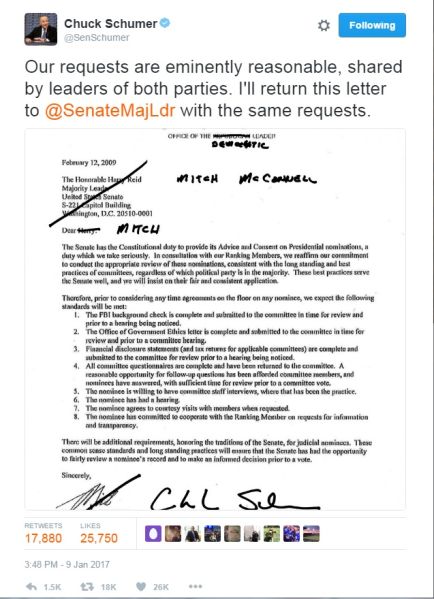 Sen. Charles Schumer's tweet.