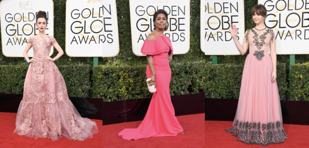Lily Collins in Zuhair Murad, Angela Bassett in Christian Siriano, Felicity Jones in Gucci.