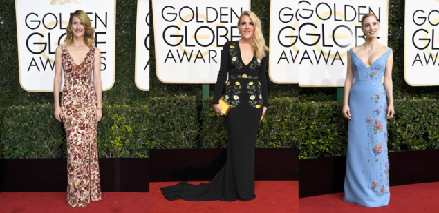 Laura Dern in Burberry, Busy Phillips, Jessica Chastain in Prada.