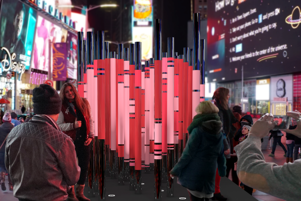 The Office for Creative Research's We Were Strangers Once Too is a public sculpture that will be installed in Times Square, featuring data about the United States immigrant populations. 