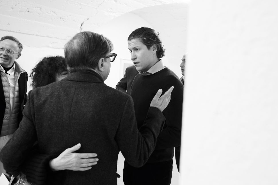 Georg Frei, Bob Colacello, Vito Schnabel chat at the opening celebration for "Age of Ambiguity."