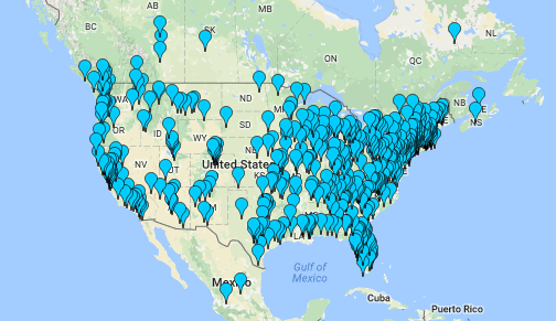 A map of women who pledged to participate in the National Women's Liberation's nationwide women's strike by zip code.