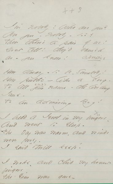 Emily Dickinson (1830-1886). I'm Nobody! Who are you? Poem, ca. late 1861.
