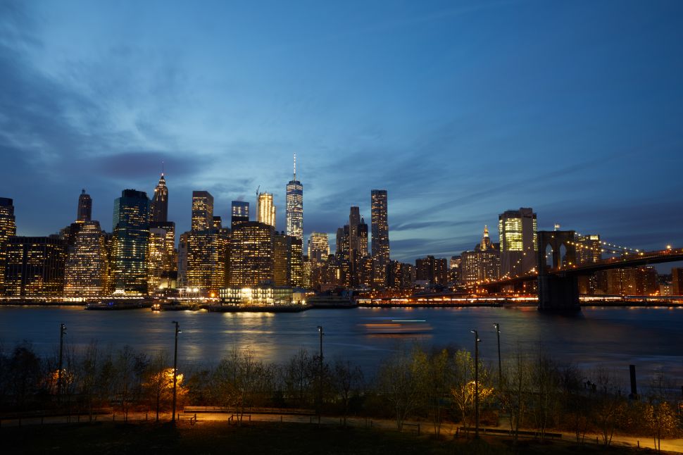 A view of the Manhattan skyline from the rooftop of the 1 Hotel Brooklyn Bridge.