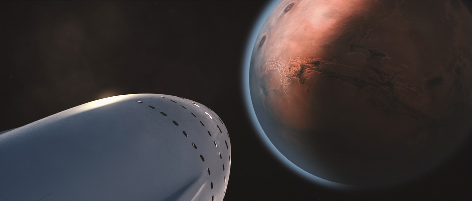 Artist concept of a SpaceX human mission to Mars.