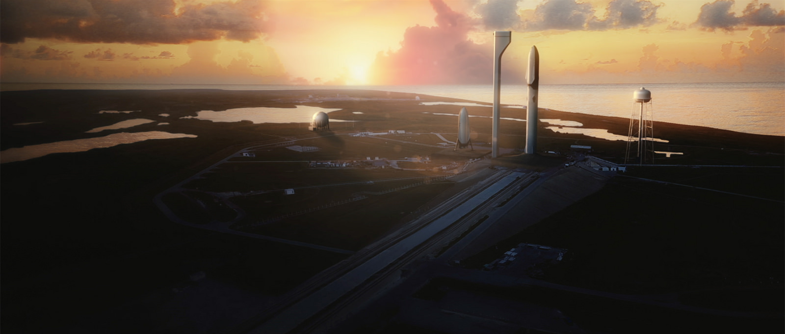 Concept of SpaceX’s Interplanetary Transport System at Launch Complex 39A.
