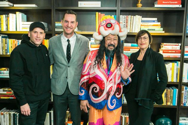 Marc Ecko, MCA Chief Curator Michael Darling, Takashi Murakami, and MCA Director Madeleine Grynsztejn.