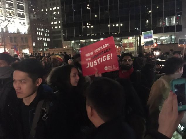 Roughly 300 New Yorkers came out to support the city's immigrant community at a Valentine's Day rally in Foley Square.