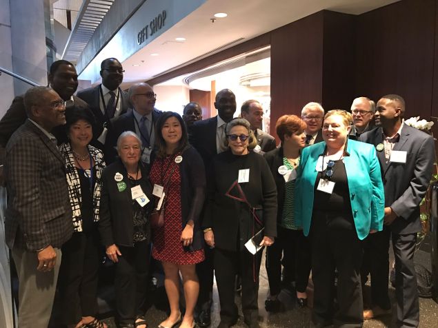 Queens Congresswoman Grace Meng and Bronx Assemblyman Michael Blake at the Democratic National Committee meeting in Atlanta.