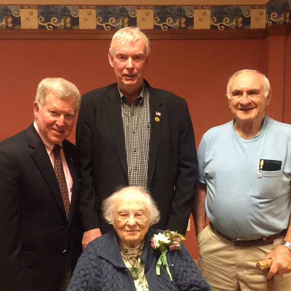 Sen. Bob Gordon (c) with Mary Burdick on her 100th birthday.