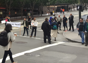 SFPD eventually showed up to make the demonstrators get out of the street.
