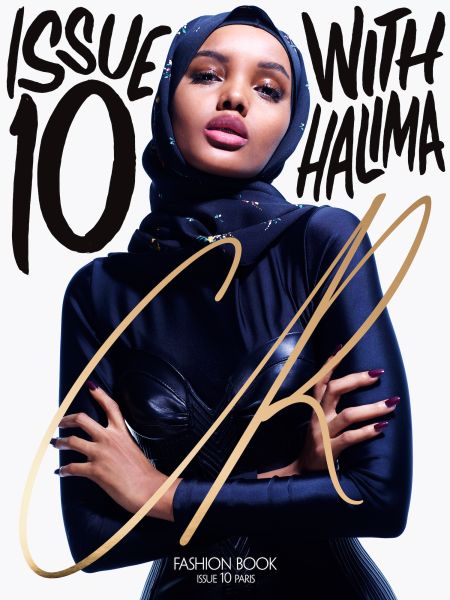 Halima Aden in a Louis Vuitton dress and scarf.