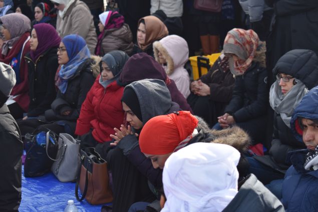 Muslim women at the interfaith action and prayer at John F. Kennedy International Airport today.