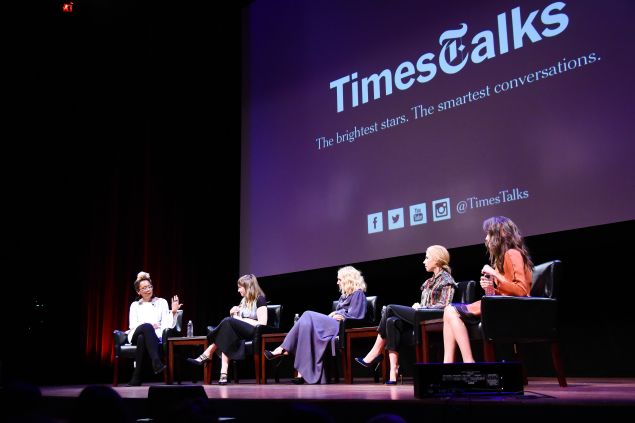 Dunham, Kirke, Mamet and Williams take their seats onstage alongside moderator and writer Jenny Wortham
