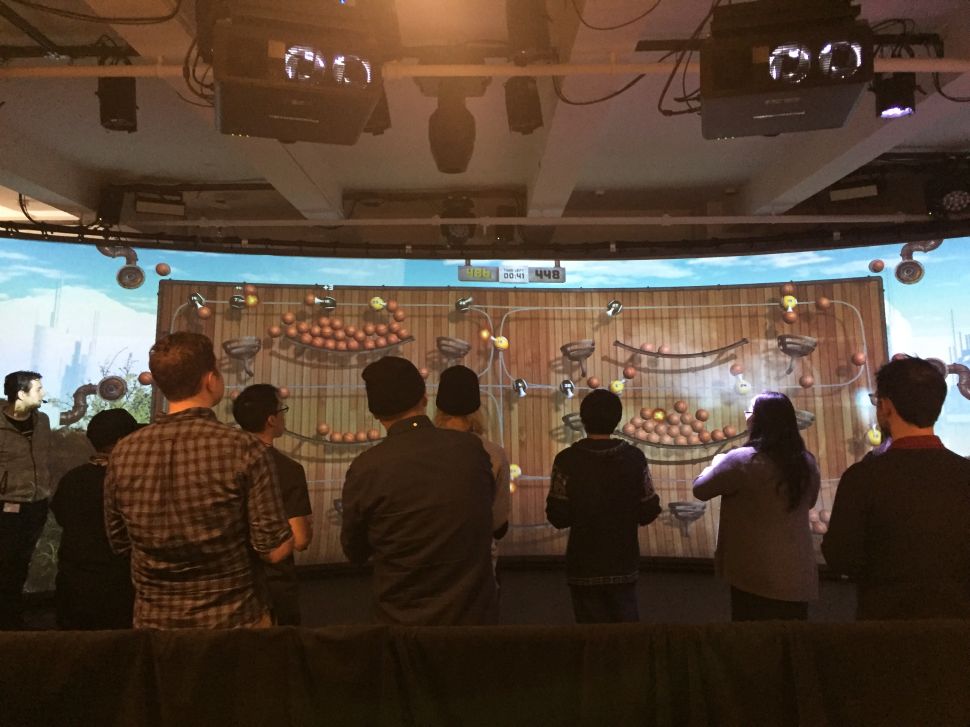 Playing Robot Basketball at the demo night.