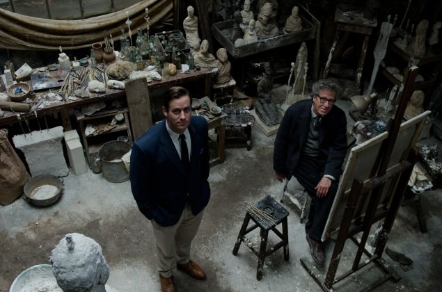 Geoffrey Rush as Alberto Giacometti and Armie Hammer as James Lord in Stanley Tucci's Final Portrait.