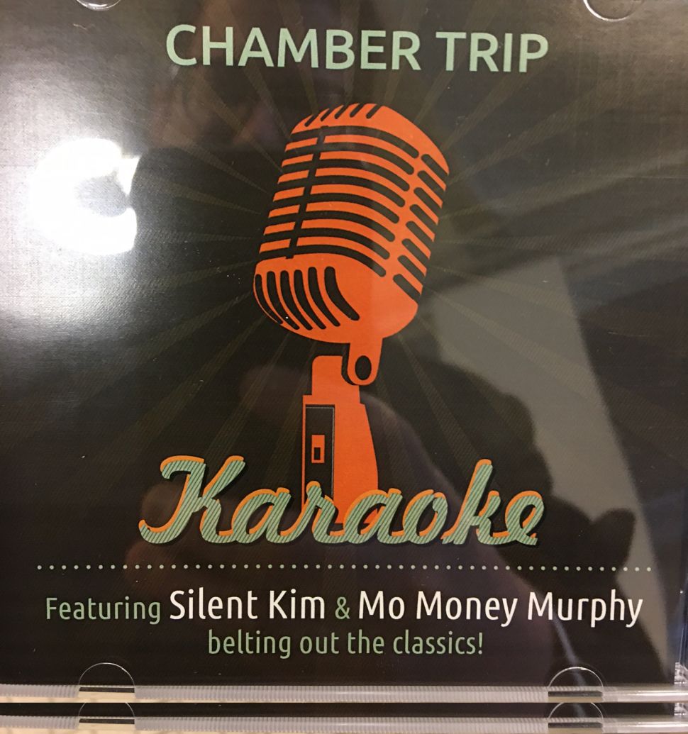 Jack Ciattarelli is handing out this CD box to travelers on the Chamber Train.