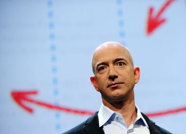 Amazon CEO Jeff Bezos addresses a press conference to introduce new Amazon and Kindle products in New York, September 28, 2011. Bezos introduced a line of four new Kindle products, the Kindle Fire tablet, the Kindle Touch 3G, the Kindle Touch and a new lighter and smaller Kindle. AFP PHOTO/Emmanuel Dunand (Photo credit should read EMMANUEL DUNAND/AFP/Getty Images)