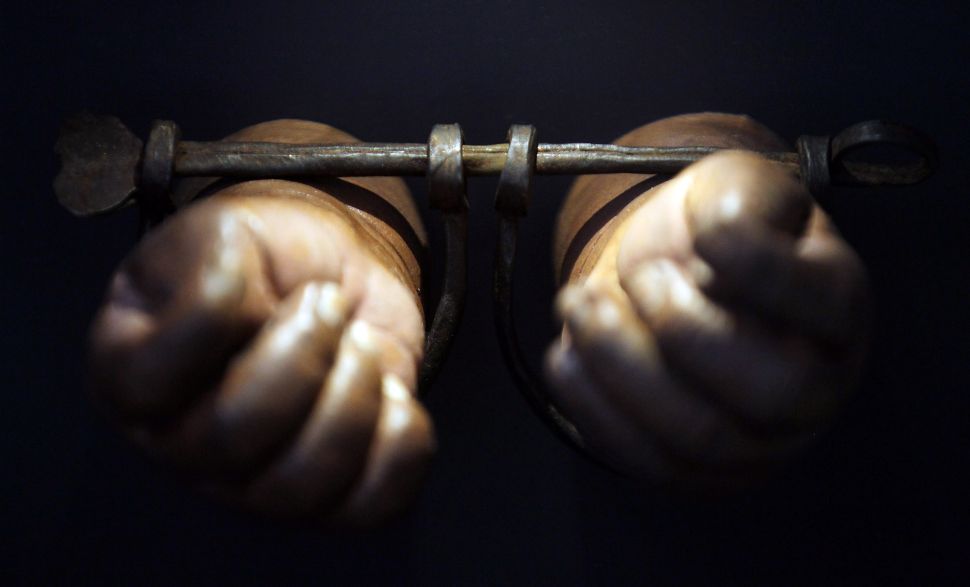 Shackles for slave children are seen on display at the New-York Historical Society. 