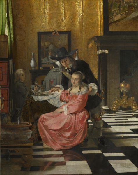 An Interior, with a Woman refusing a Glass of Wine, c. 1660. 