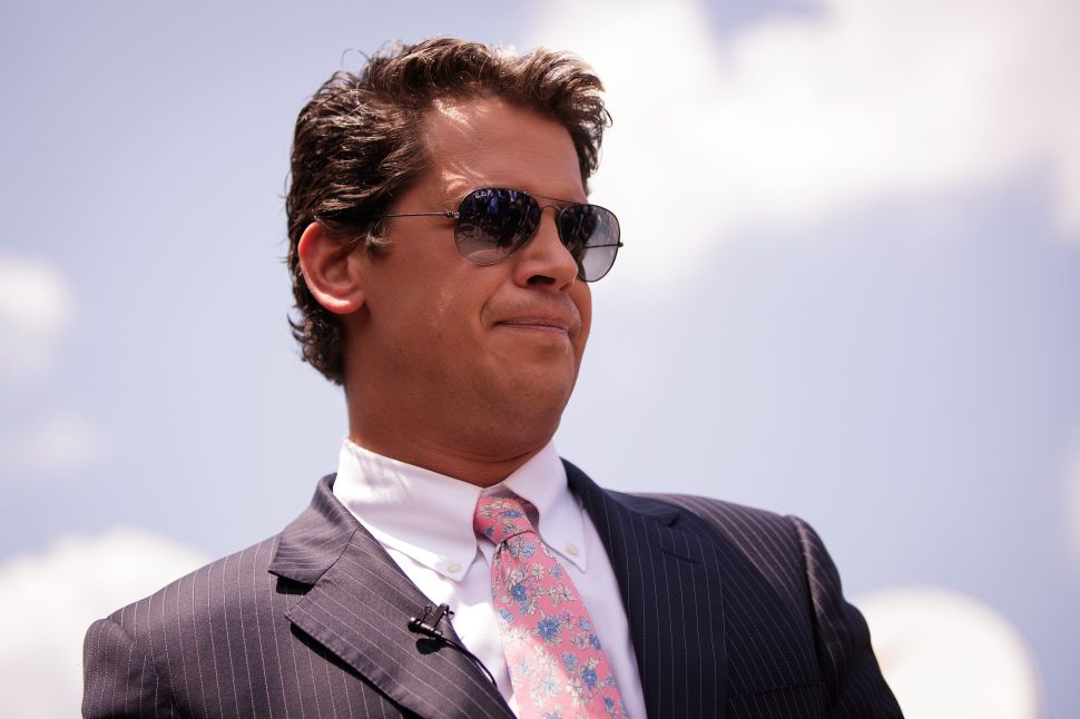 ORLANDO, FL - JUNE 15: Milo Yiannopoulos, a conservative columnist and internet personality, holds a press conference down the street from the Pulse Nightclub, June 15, 2016 in Orlando, Florida. Yiannopoulos was briefly banned from Twitter on Wednesday. The shooting at Pulse Nightclub, which killed 49 people and injured 53, is the worst mass-shooting event in American history. 