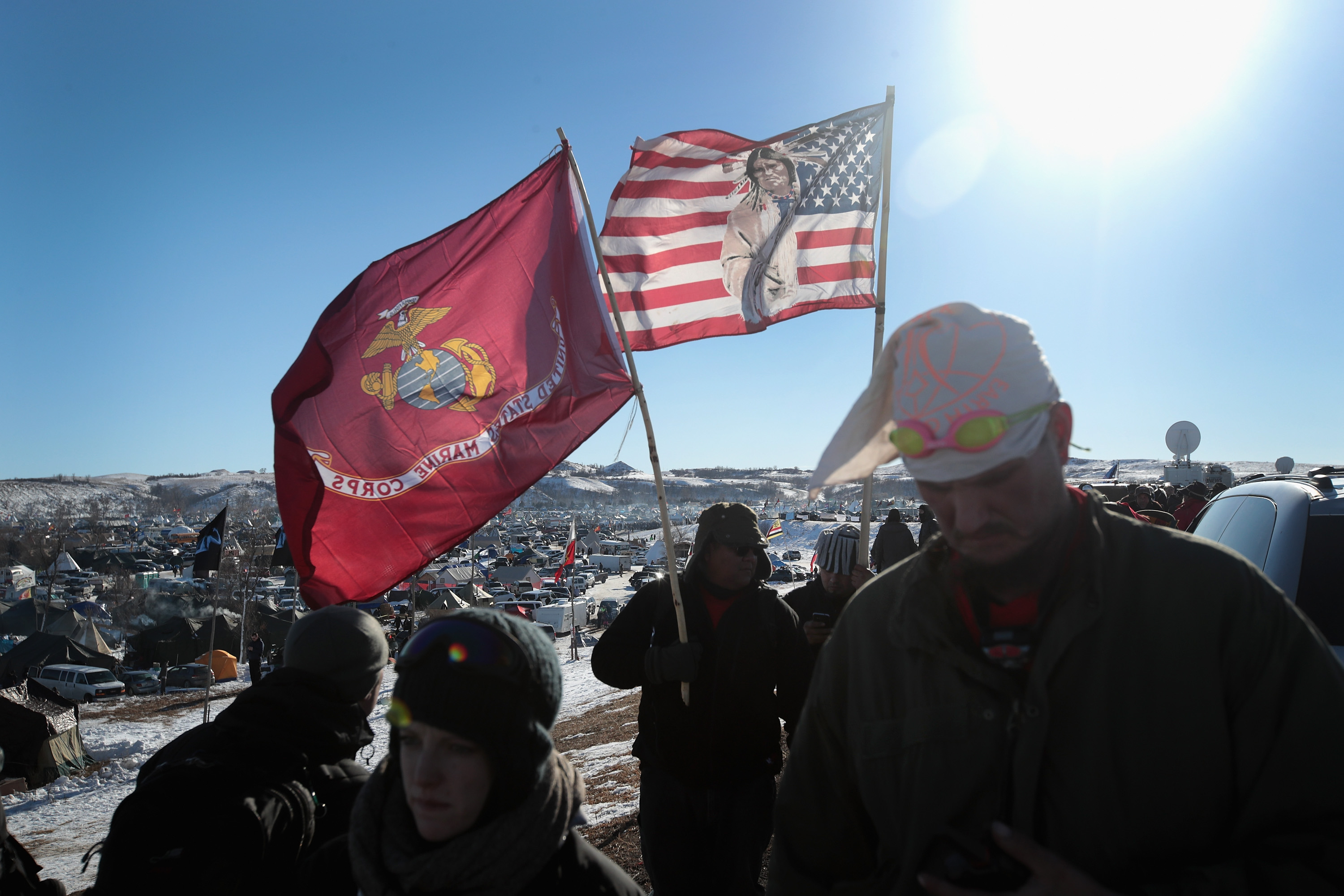 Military veterans arrive to support activists at Oceti Sakowin Camp on the edge of the Standing Rock Sioux Reservation Cannon Ball, North Dakota.