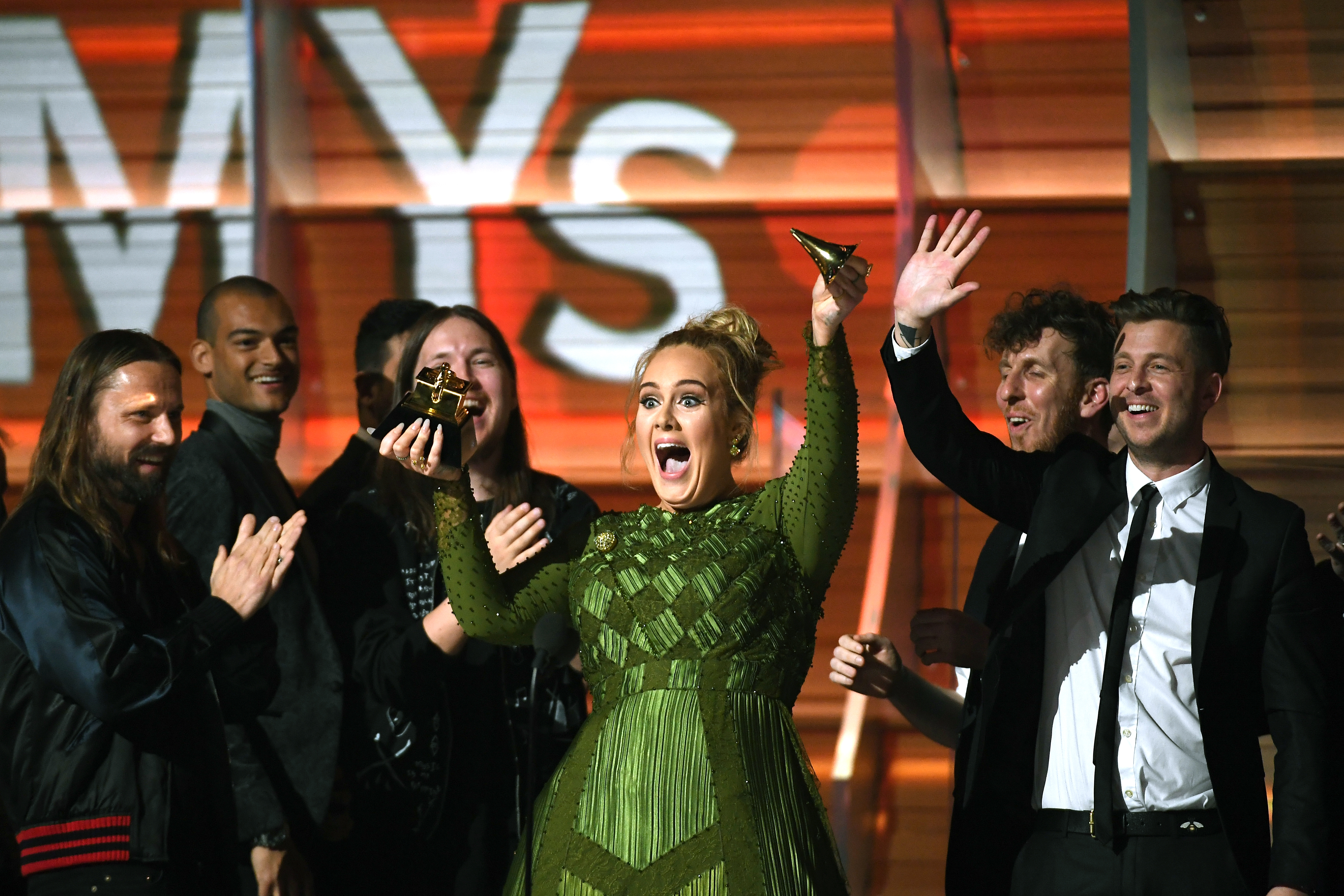 Adele, winner of Album of the Year for '25,' speaks onstage during The 59th GRAMMY Awards at STAPLES Center on February 12, 2017 in Los Angeles, California. 