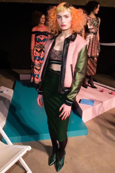 A model poses at the Roberta Einer presentation during London Fashion Week
