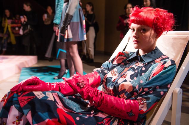 A model poses at the Roberta Einer presentation during London Fashion Week