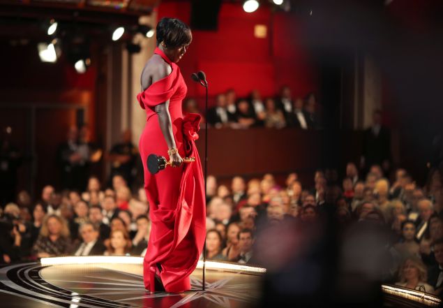 Viola Davis accepting her Oscar in tk.