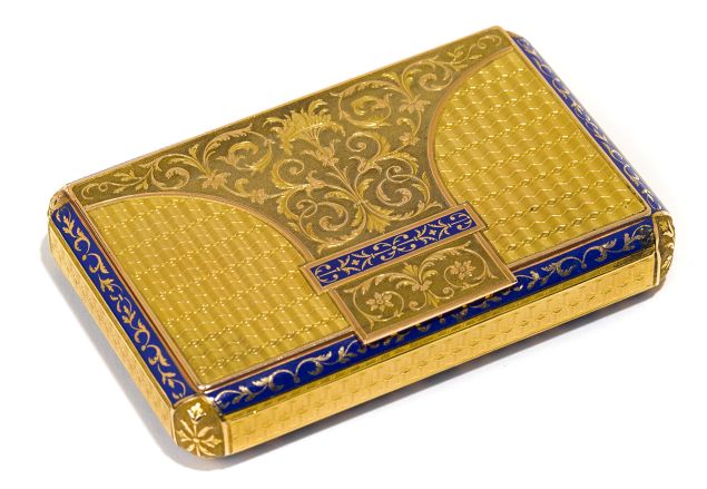 Swiss blue-enameled gold box. 