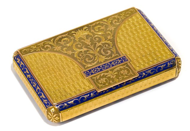 Swiss blue-enameled gold box.