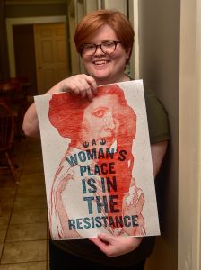 Hayley Gilmore holds her creation.