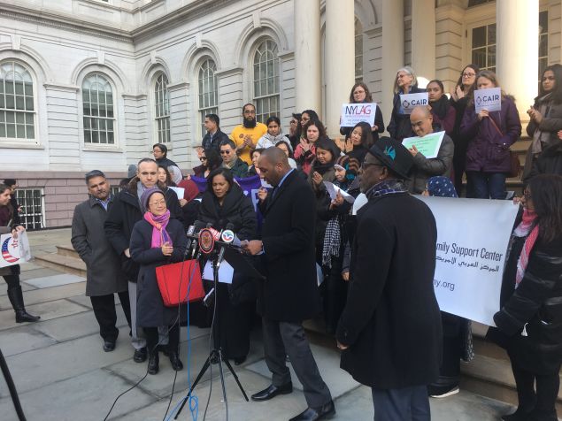 The City Council's Progressive Caucus vowed that it would fight President Donald Trump's executive orders in front of the City Hall Steps this afternoon.
