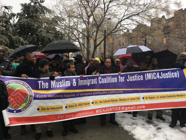 Roughly 200 African Muslims marched in the Bronx in opposition to President Donald Trump's executive orders.