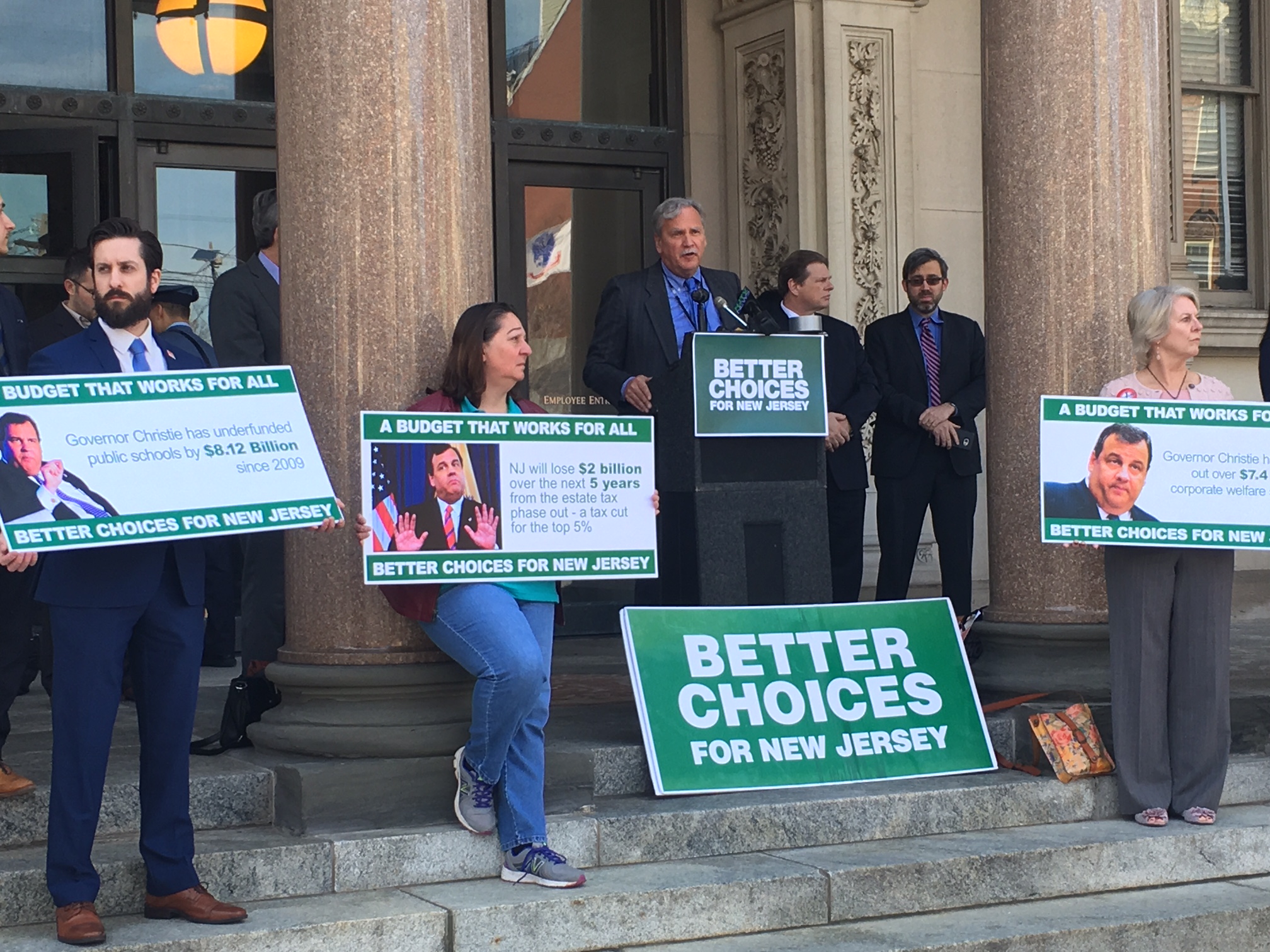 Jeff Tittel of the NJ Sierra Club speaks at a rally ahead of Christie's final budget address.