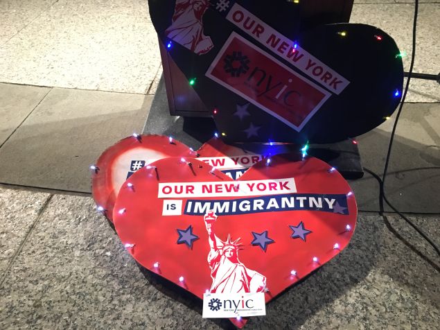 The New York Immigration Coalition held a Valentine's Day rally in support of the country's immigrants in Foley Square.