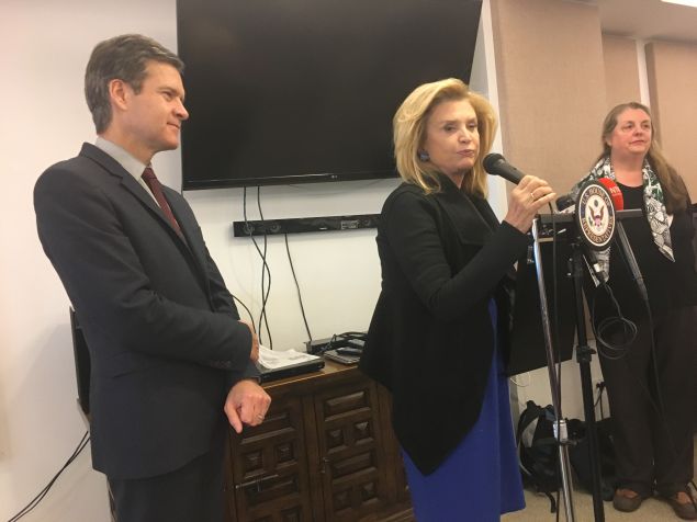 Congresswoman Carolyn Maloney speaks at the Stein Senior Center in Manhattan. 