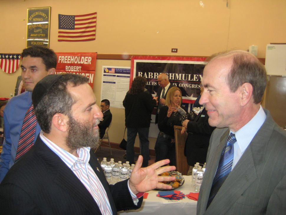Former Congressional candidate Rabbi Shmuley Boteach and Congressman Scott Garrett meet at the Bergen County GOP screening in 2012.