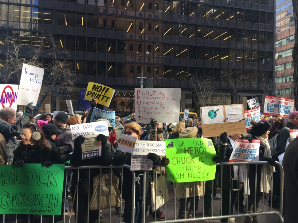 The rally was meant to encourage Sen. Charles Schumer to fight against the nomination of Scott Pruitt.