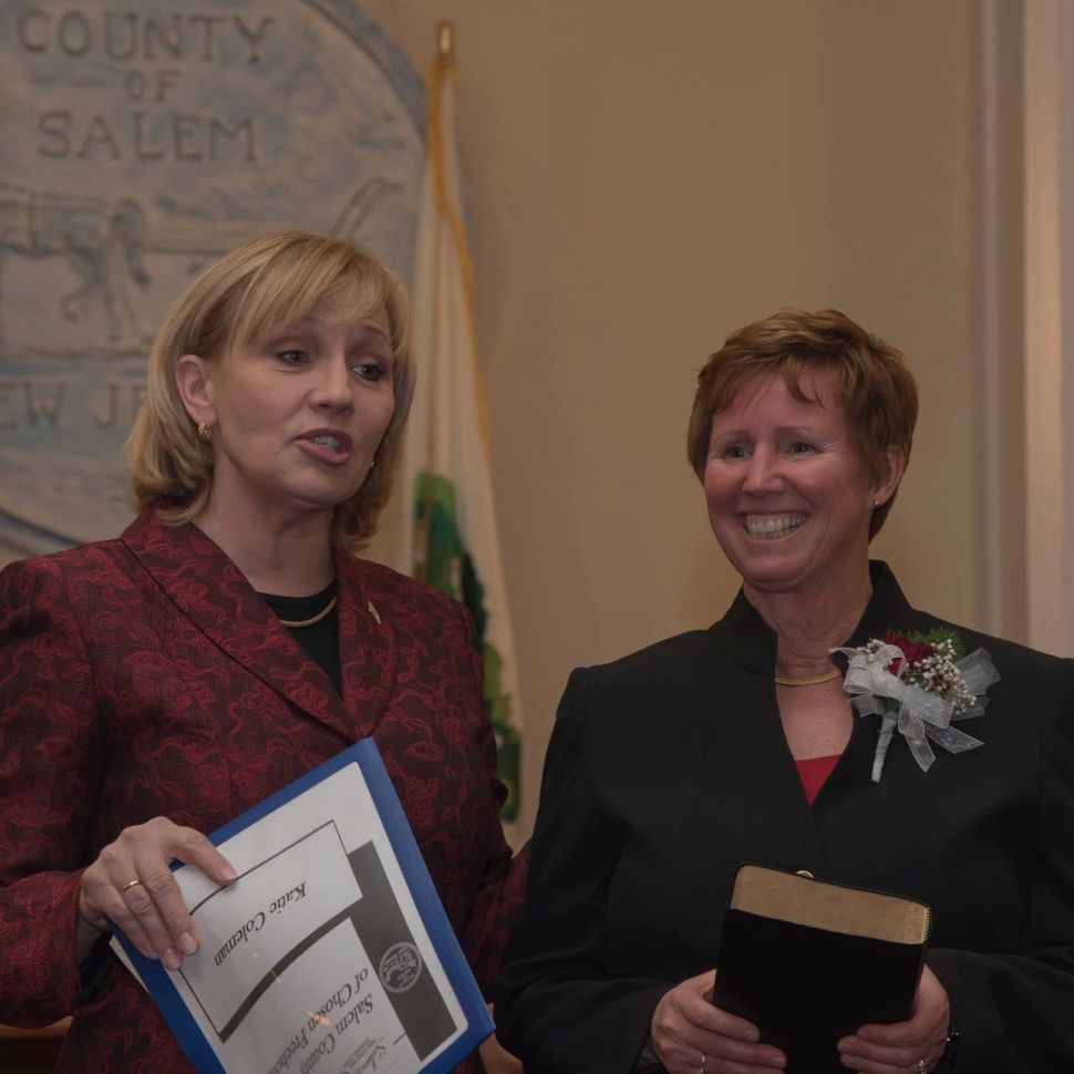 Kim Guadagno and Julie Acton in Salem County at a recent ceremony.