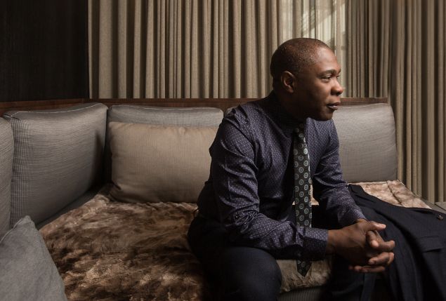 Michael Potts is wearing a Ted Baker suit.