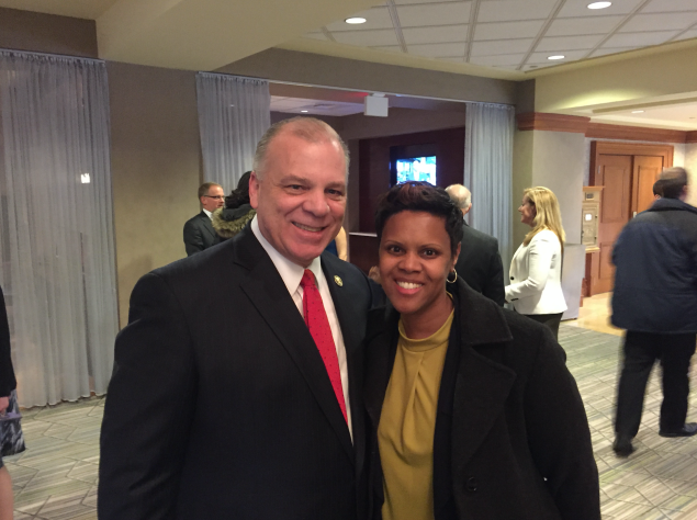 Sweeney at Thursday's reception after the arrival of the N.J. Chamber of Commerce train.